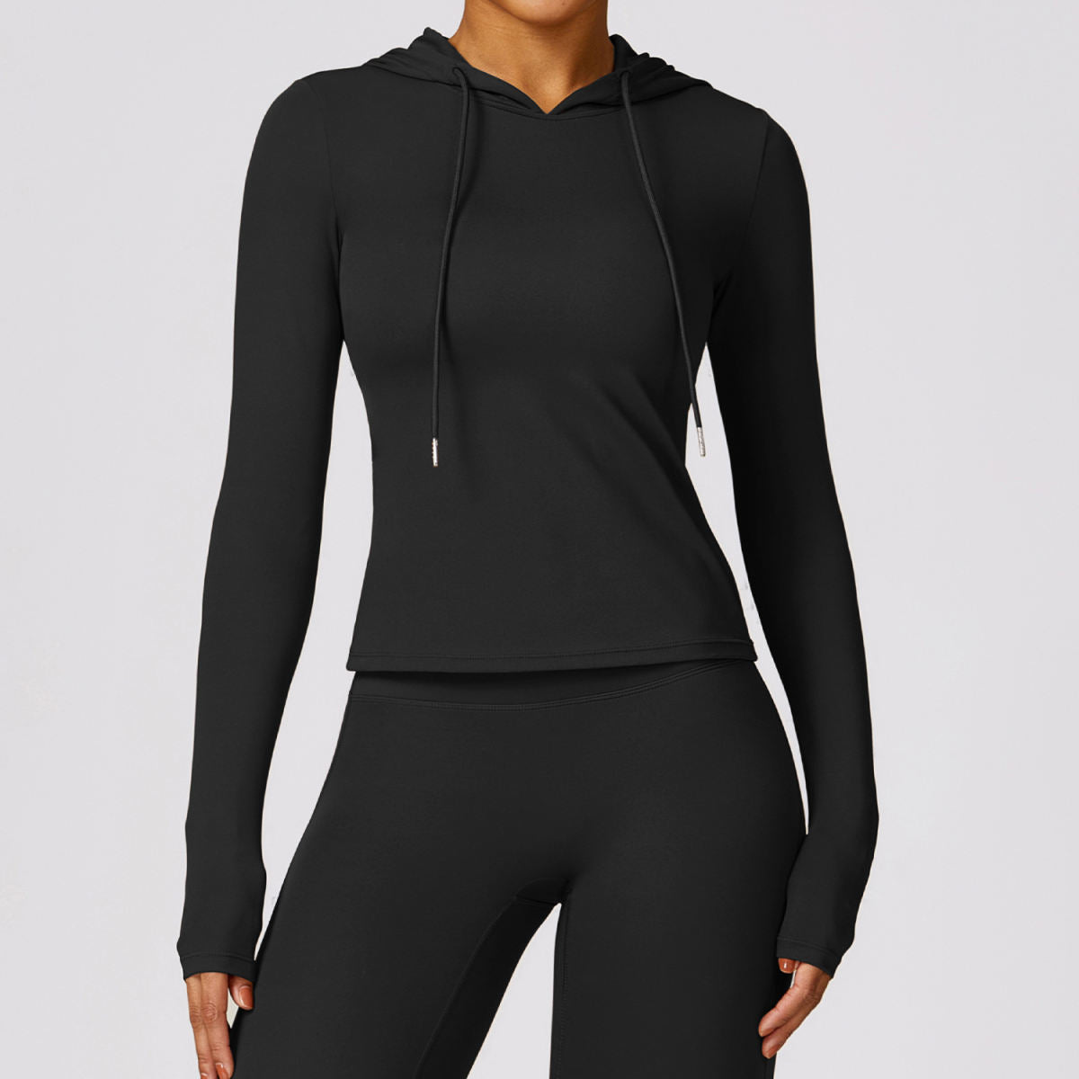 Hooded Quick-drying Long Sleeve Yoga Wear Warm Leisure Workout Clothes Tight T-shirt Sports Running Top