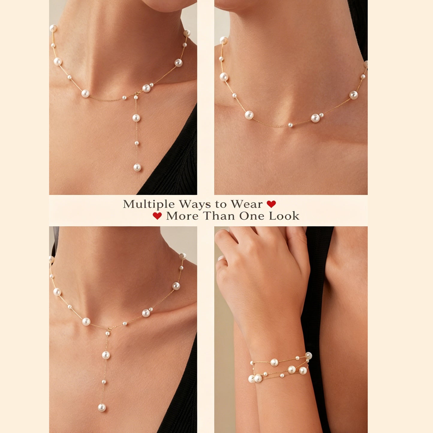 1pc 999 Sterling Silver Pearl Adjustable Necklace, 4 Ways To Wear, Delicate Style, Perfect For Daily Wear And Valentine's Gift