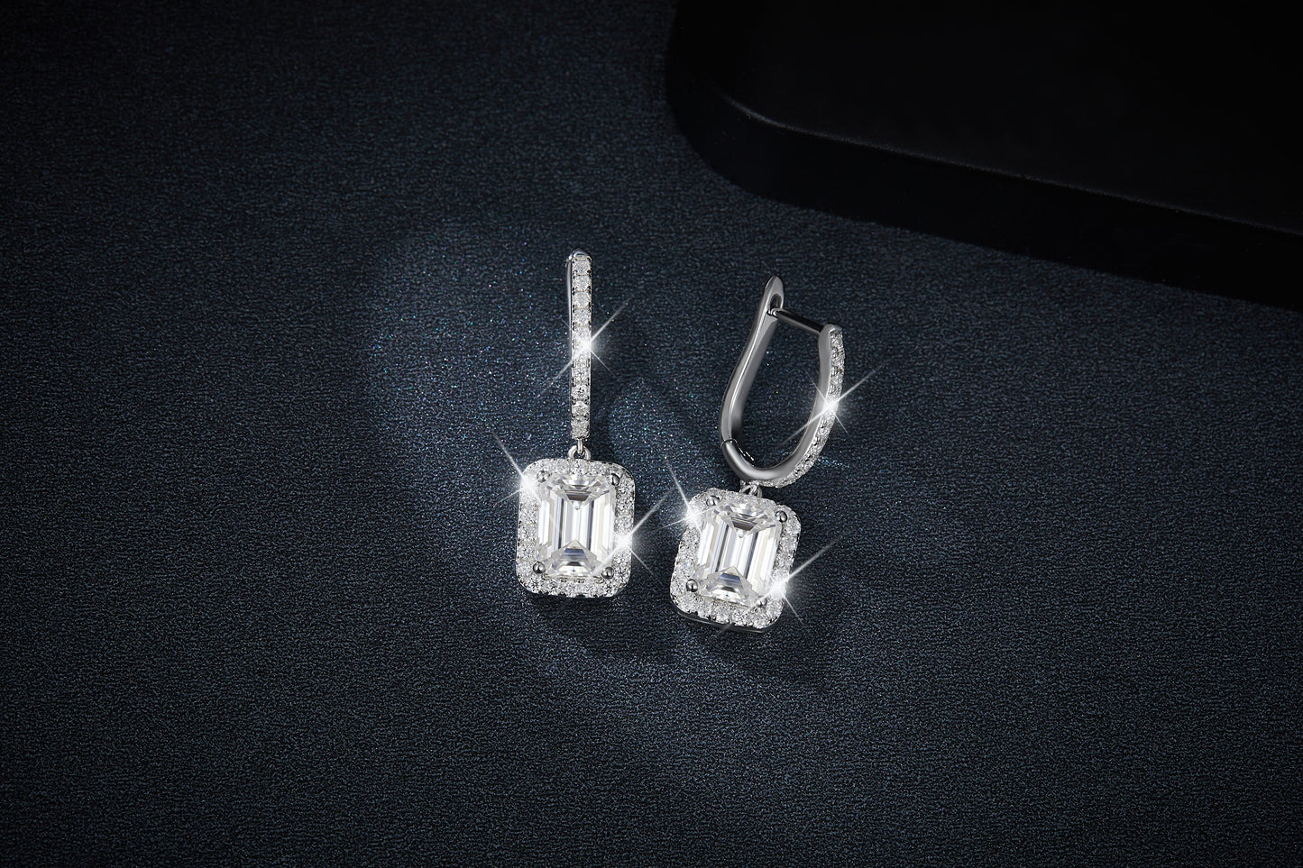 S925 Sterling Silver 6x8mm Emerald Cut Moissanite Halo Hoop Earrings  Platinum Plated Drop Earrings With GRA Certificate Luxury Jewelry Gift Box Set