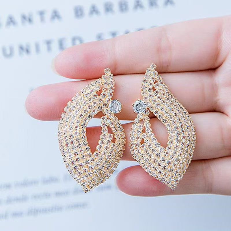 Korean Bold Full Rhinestone Studs, Sparkling Movable Elegant Women Earrings