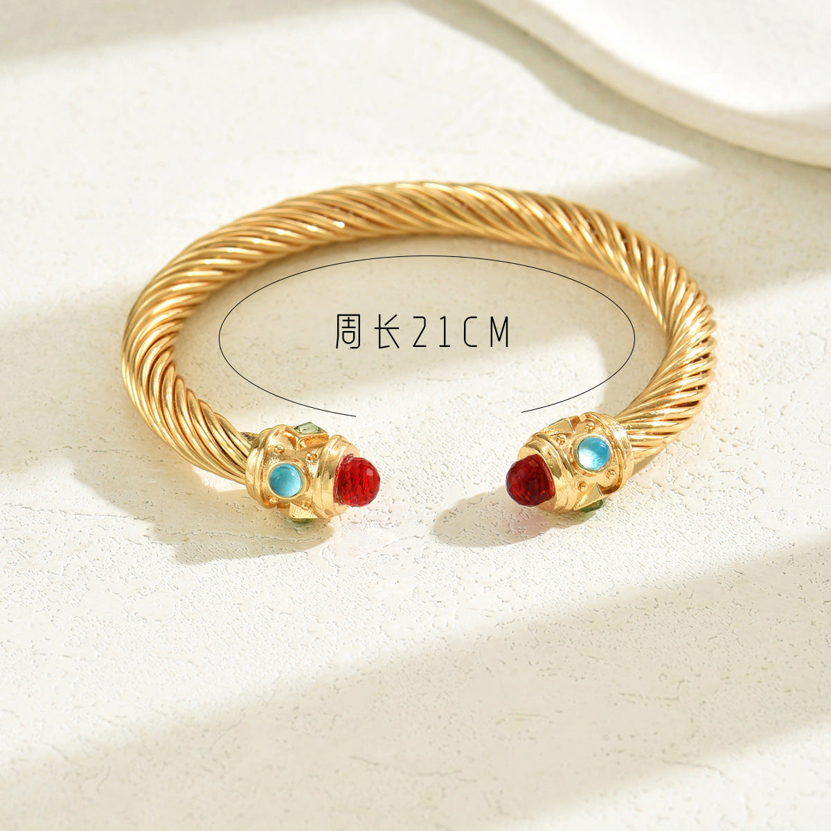 Fashion European American Commute Style Women Bangle, Niche Adjustable Open Cuff Design Inlaid Colored Cubic Zirconia, Versatile Daily Hand Jewelry For Ladies