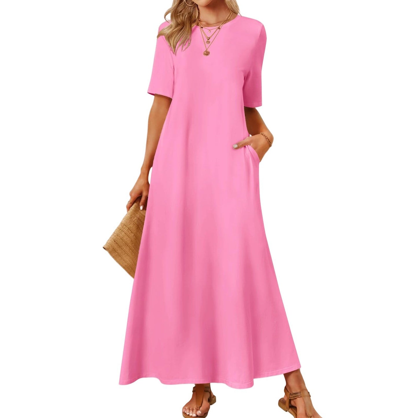 Women's Fashion Round Neck Short Sleeves Dress