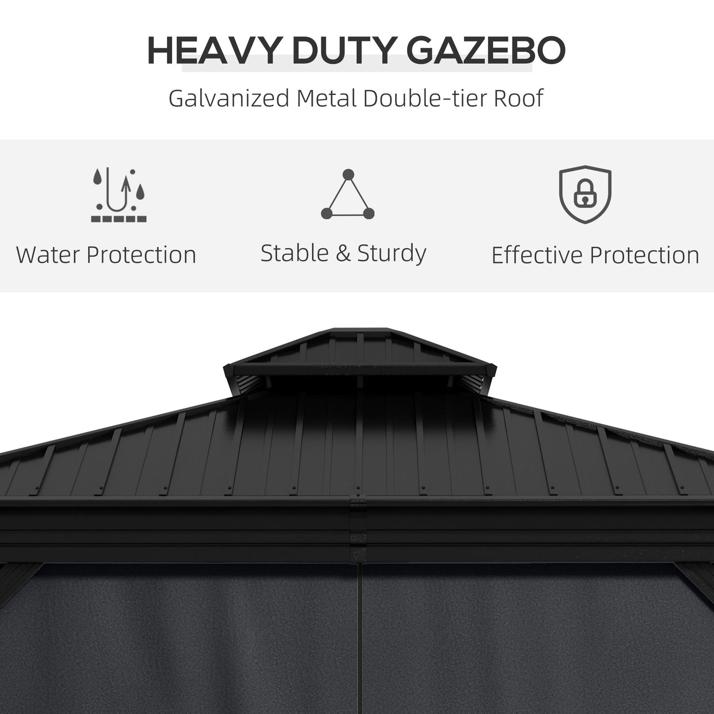 3.65 X 3m Aluminium Hardtop Gazebo, With Accessories - Dark Grey
