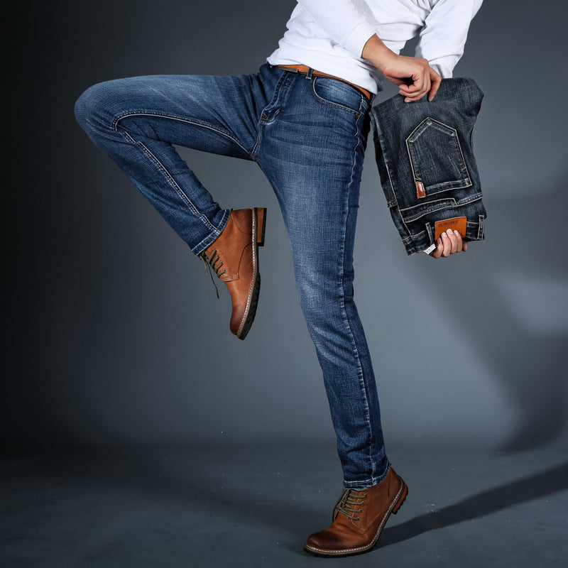 Mens Slim-fit Stretch Denim Jeans A Versatile Trendy Retro-tinged Korean-style Pair For Teens And Young Adults