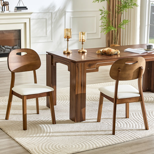 Set Of 2 Dining Chairs With Oval Backrest, Modern Wooden Chairs With Carry Handle Design, Upholstered Kitchen Chairs For Dining Room Living Room, Only Chairs Without Table