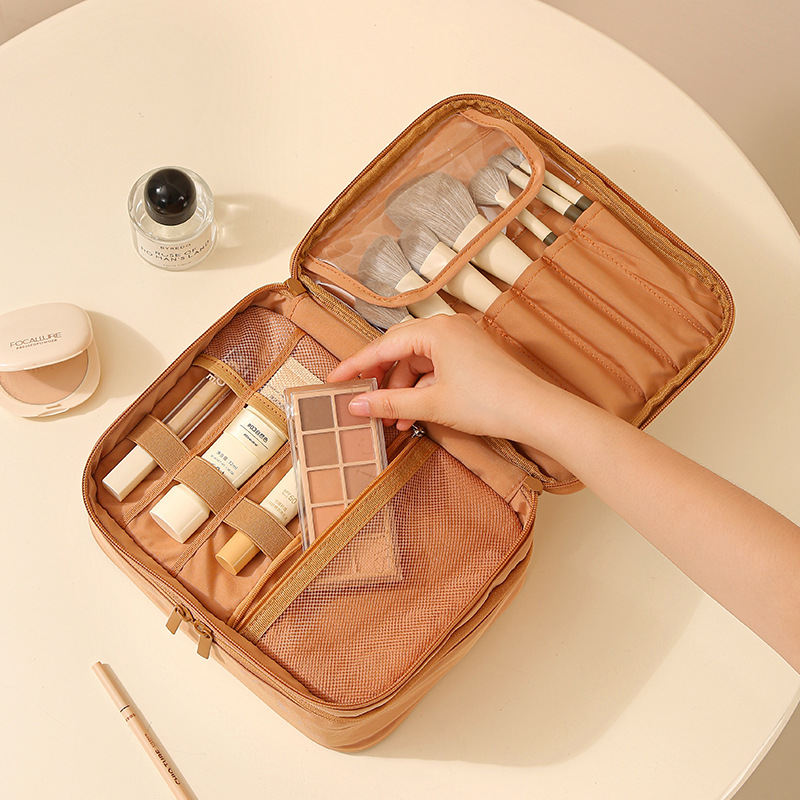 Portable Oxford Cloth Makeup Bag With Dividers