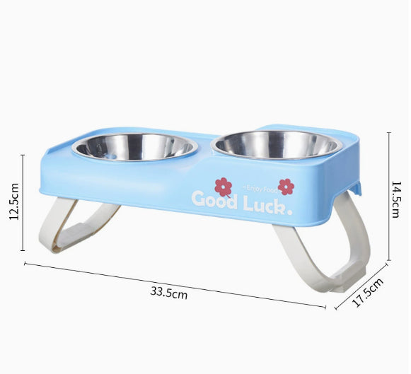 Foldable Stainless Steel Dual Bowl Non-Tip Stainless Steel Feeding Bowl