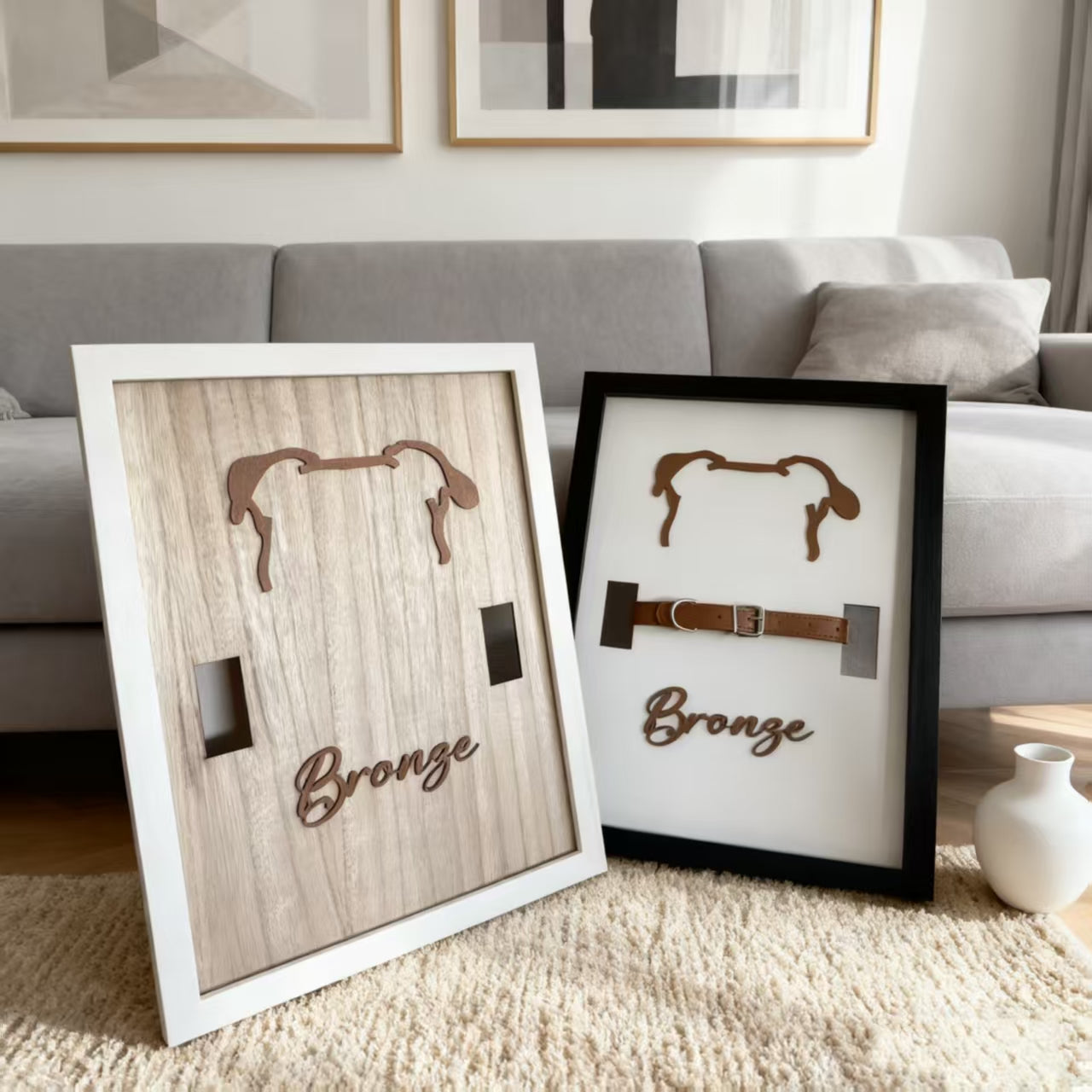 Custom Dog Memorial Collar Frame, Personalized Wooden Dog Silhouette Picture Frame, Pet Loss Keepsake Frame Holds Dog Collar For Pet Memorial Gift
