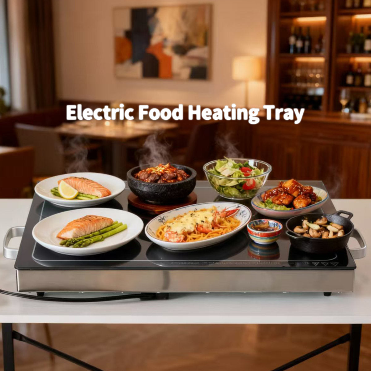 Electric Glass Top Food Warming Tray With Adjustable Temperature Control