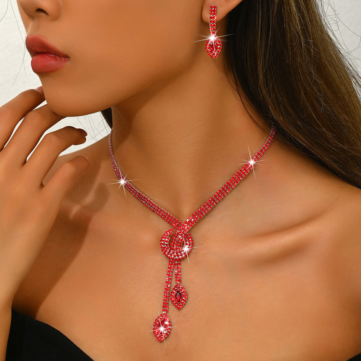 Cross-Border New Style Personalized Creative Design Full Diamond Geometric Water Drop Necklace And Earrings Set For Women, Elegant Zircon Jewelry