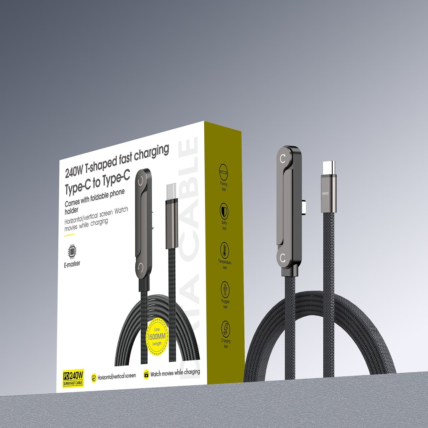 240W Foldable Stand Elbow Braided Charging Cable