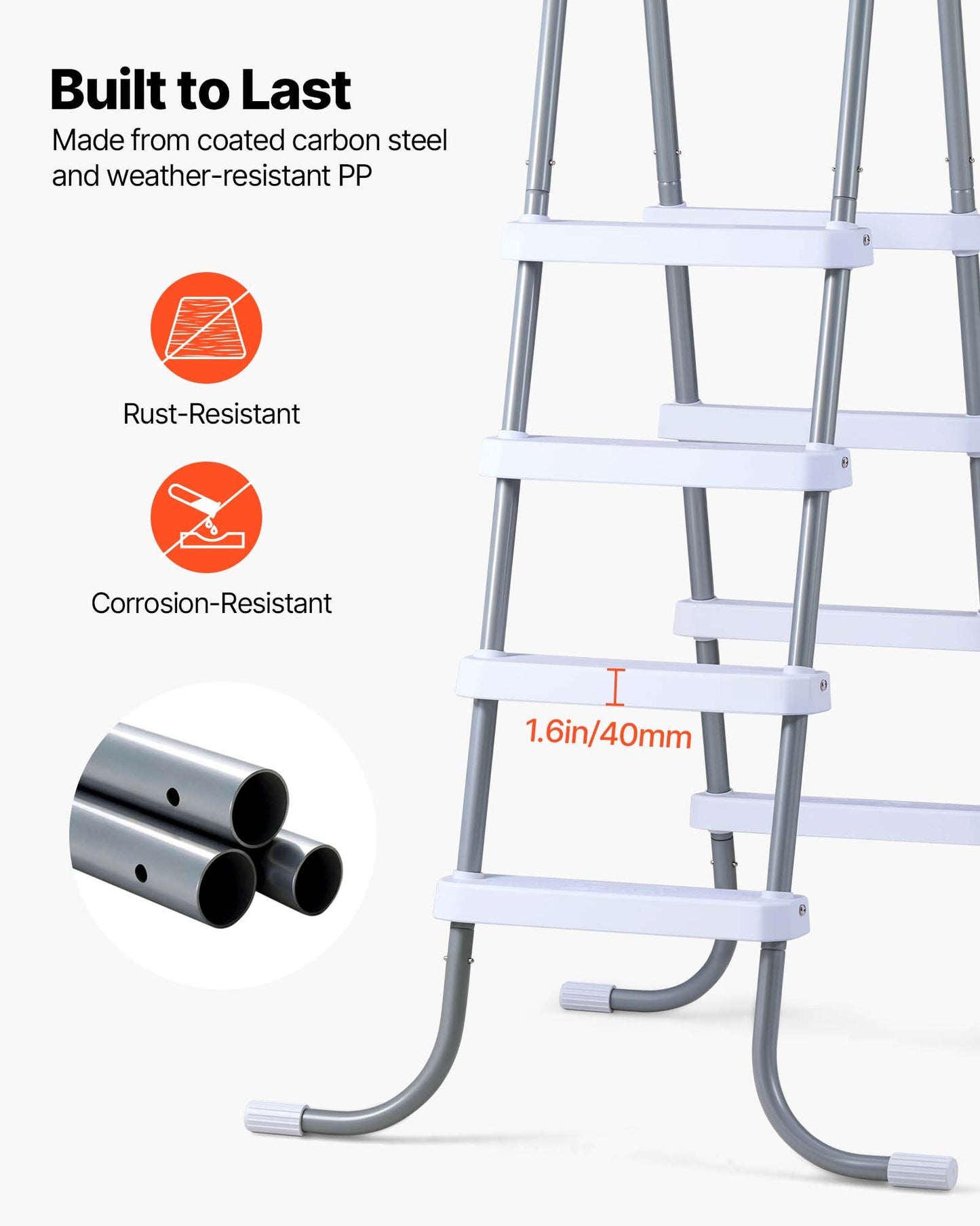 Above Ground Pool Ladder, 4-Step Steel A-Frame Swimming Pool Stairs For 48 In High Wall, 300 Lbs Capacity Entry/Exit Steps With Secure Non-Slip Sturdy Wide Step, Easy Setup, Gray & White