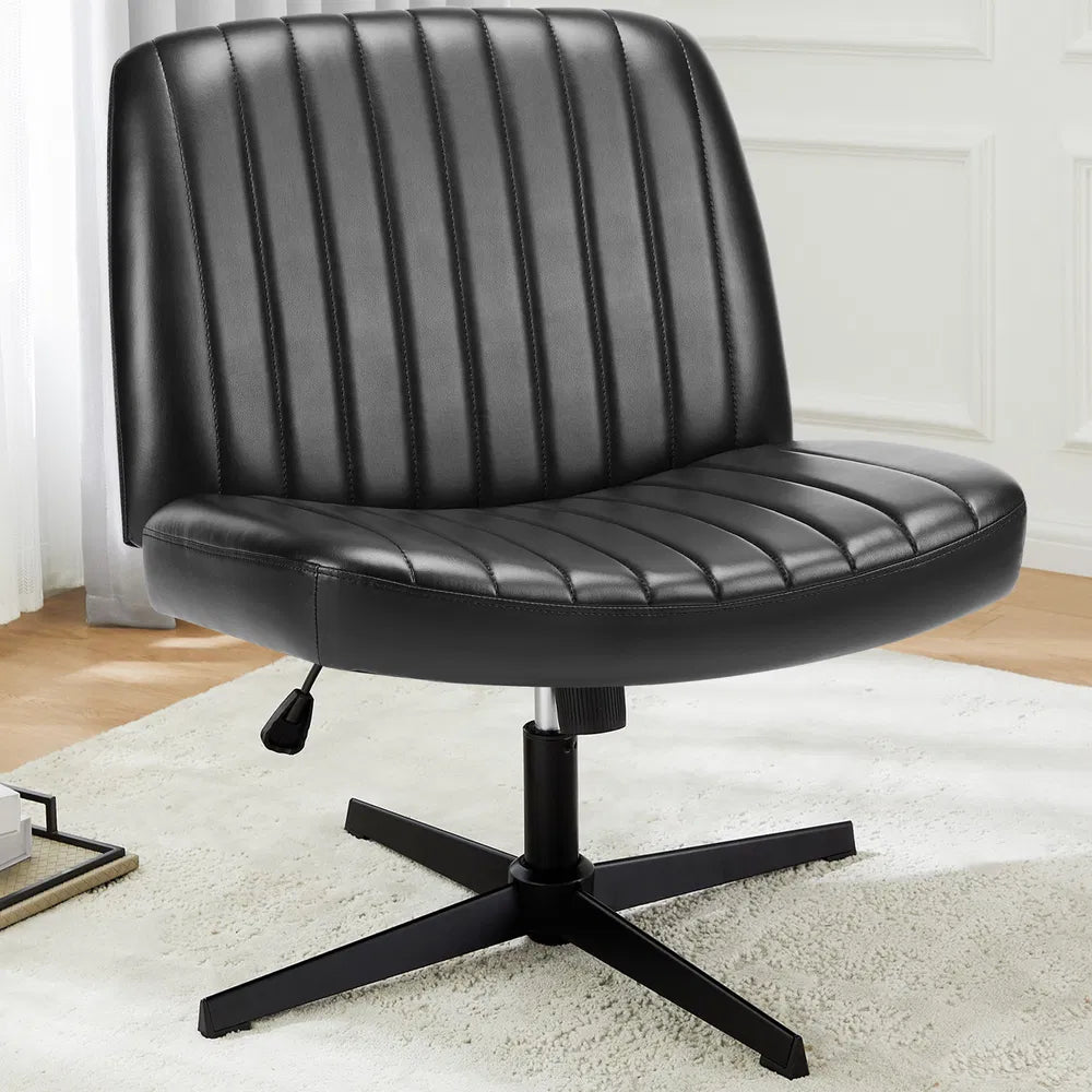 Cross Legged Office Living Room Rocking Gaming Chair Armless Wide Desk Adjustable Swivel Fabric Task Vanity Home Office