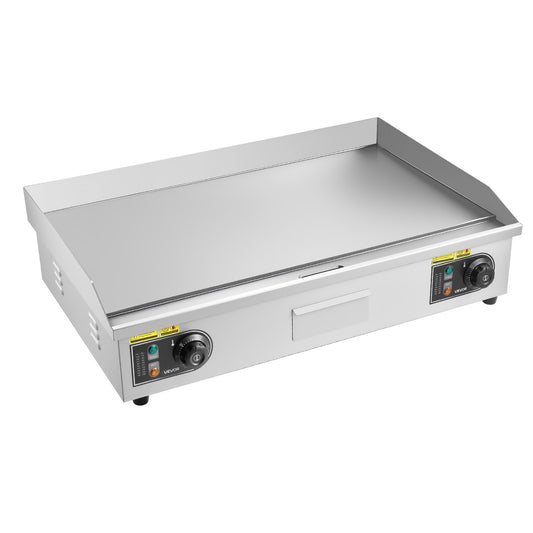 Commercial Electric Griddle, 28.54 X 15.75 Inches, 4400W, 122-570°F Adjustable Temp Control, Stainless Steel Body, Half Grooved Half Flat, With 2 Spatulas, 2 Brushes, And 4 Foot Pads, For Steak