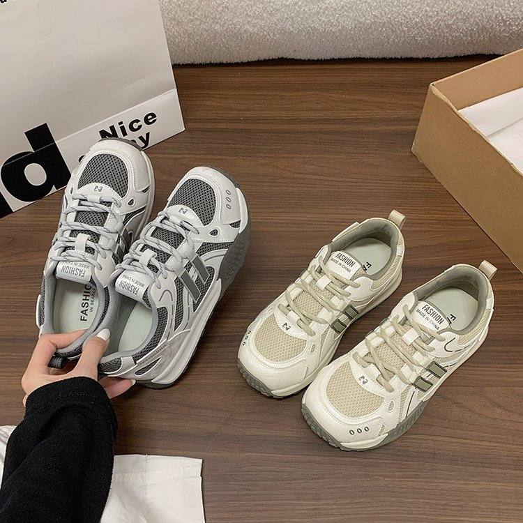 Sports Shoes, Women's Running Shoes, Korean Style Lace Up, 2026 Autumn Outdoor Leisure, Student Mesh, Breathable Thick Sole
