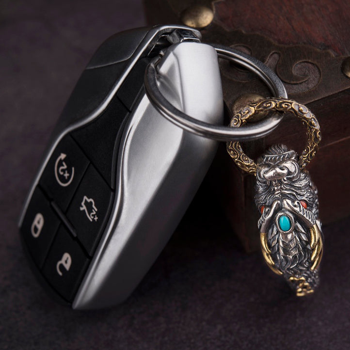 1pcs 925 Sterling Silver Dragon Head Keychain, Retro Punk Style, For Daily Use & Car Key Holder, Unique Gift For Men
