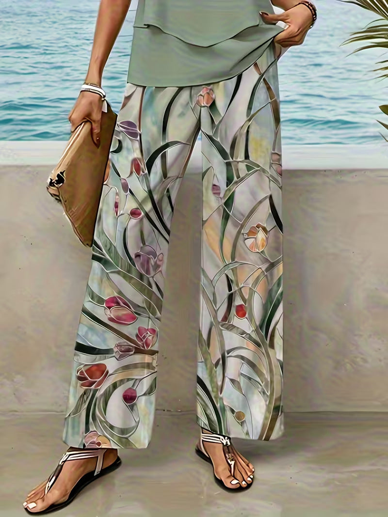 Digital-print Fashion Wide-leg Casual Pants For Island Vibes
