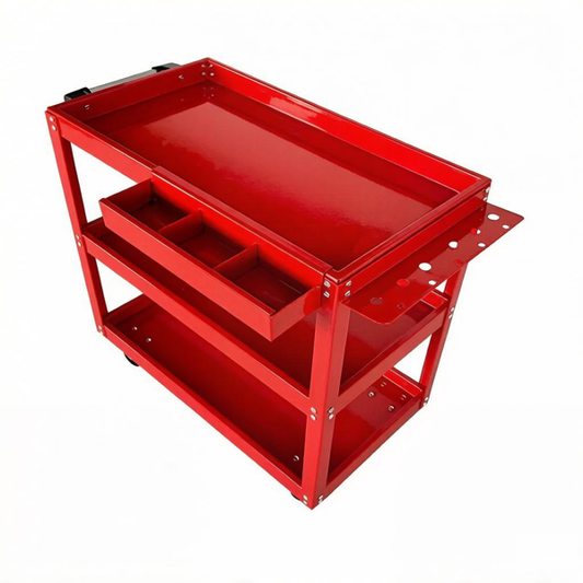 Upgrade 3-Tier Rolling Tool Cart With Lockable Wheels, Heavy Duty Steel Utility Cart, Kitchen Cart Organizer, Workshop Rolling Serving Cart For Garage, Warehouse, Red