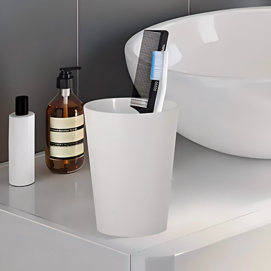 Resin Bathroom Tumbler Cup Decorative Rinse Cup,Drinking Glass,Toothbrush & Makeup Brush Holder For Vanity Countertops,Sink & Desk White