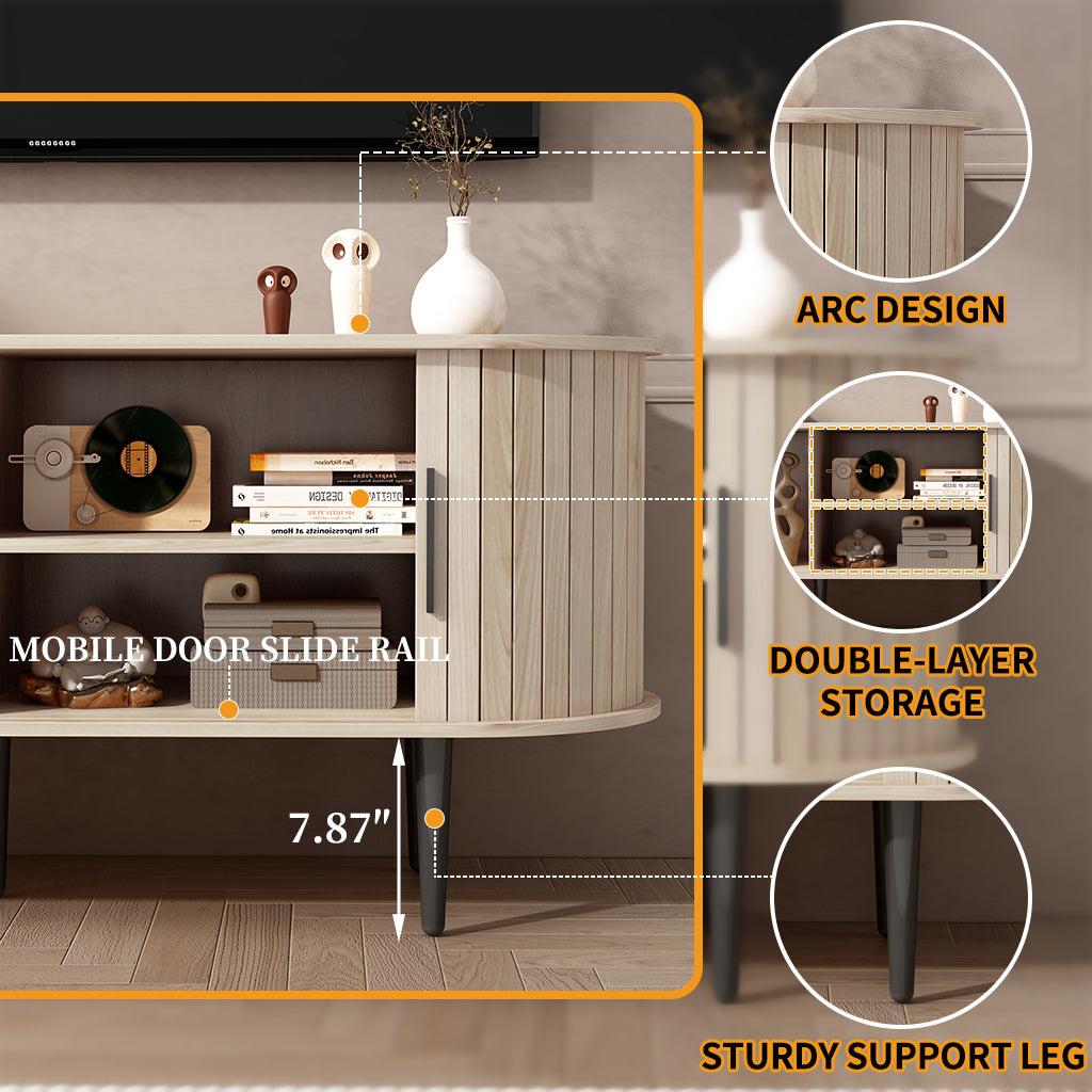 TV Stand, 47 Modern TV Console Table With Storage Compartment And Sliding Door, Gaming Entertainment Center With Cabinet For Living Room, Bedroom, Office Natural Wood Color
