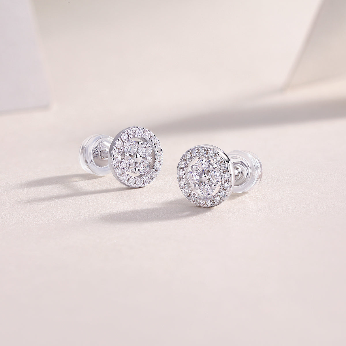 S925 Sterling Silver Round Halo Stud Earrings, D-VVS1 Moissanite Cluster, Platinum Plated 1.4g Women's Jewelry Gift Box