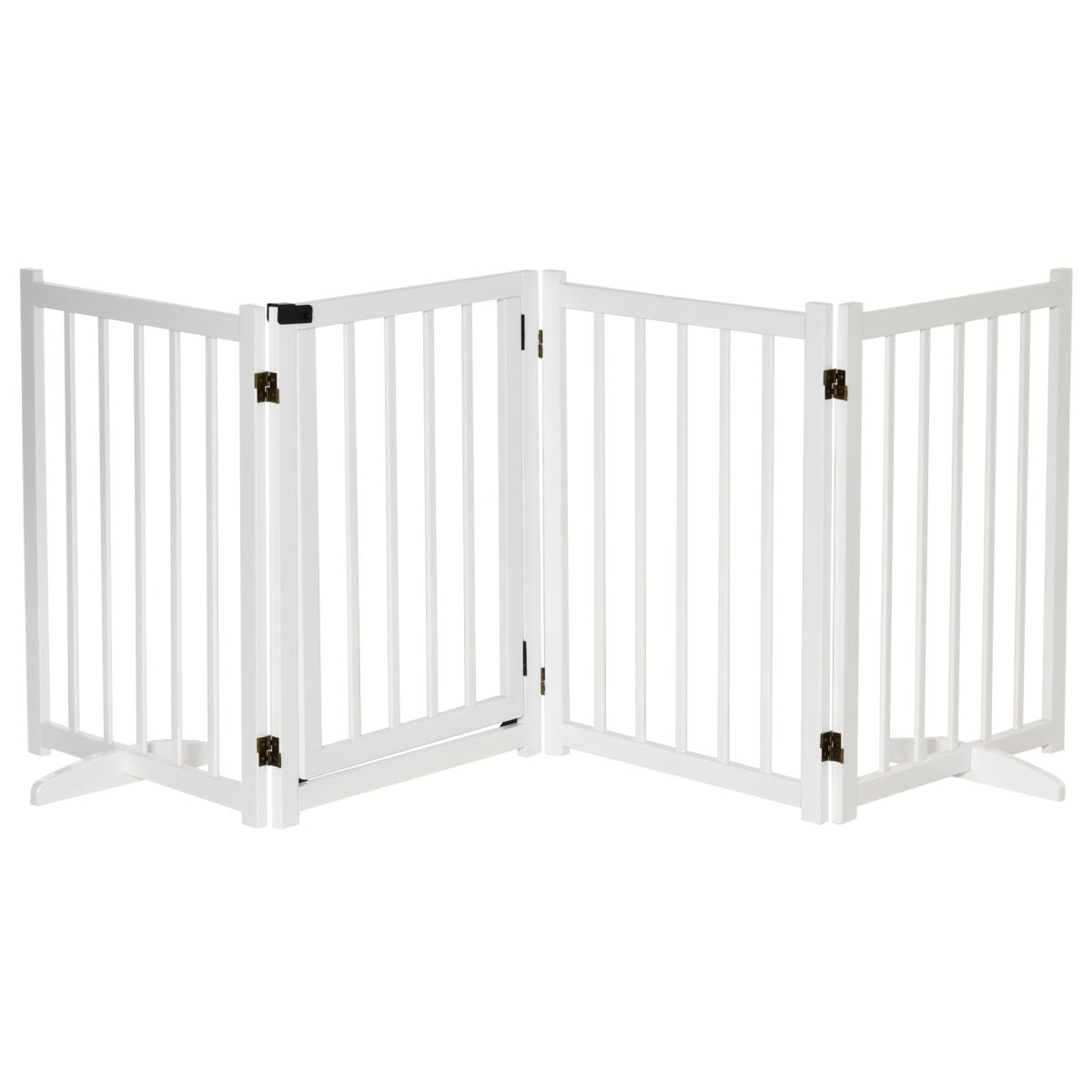 PawHut Wooden Dog Gate, Dog Fence Indoor, 80 Cm Tall Freestanding Pet Gate For Small And Medium Dogs With 4 Panels, 2 Support Feet, White