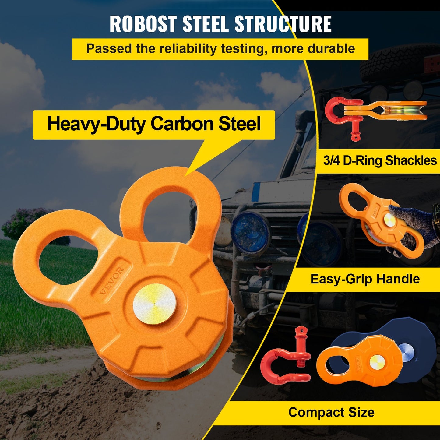 Snatch Block, 11T/11,3 Kg Arbeitslastbegrenzung, Robuste Seilwinde Riemenscheibe Für 14 Mm Synthetisches Seil Oder Weiche Bügel, Off-Road Recovery Zubehör Für Traktor, LKW, ATV & UTV, 2 Packunge