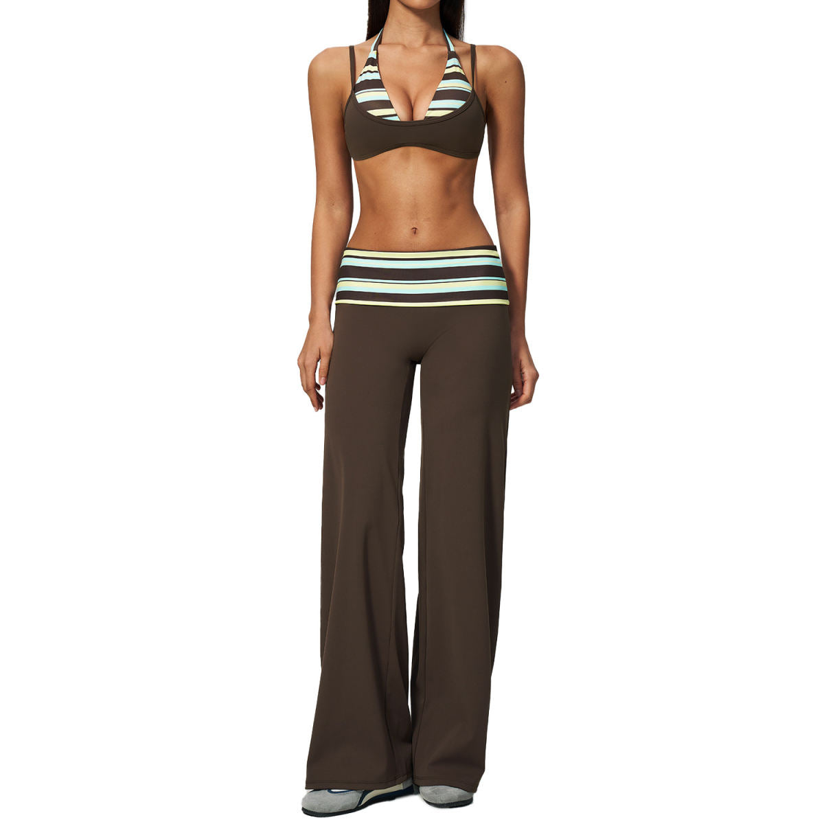 Fashionable Flared Waist Yoga Two-Piece Set