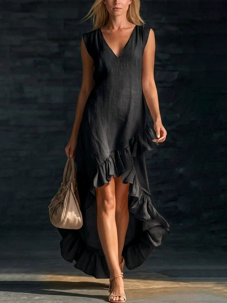 European American Fashion Casual Sleeveless Ruffle Hem  Dress