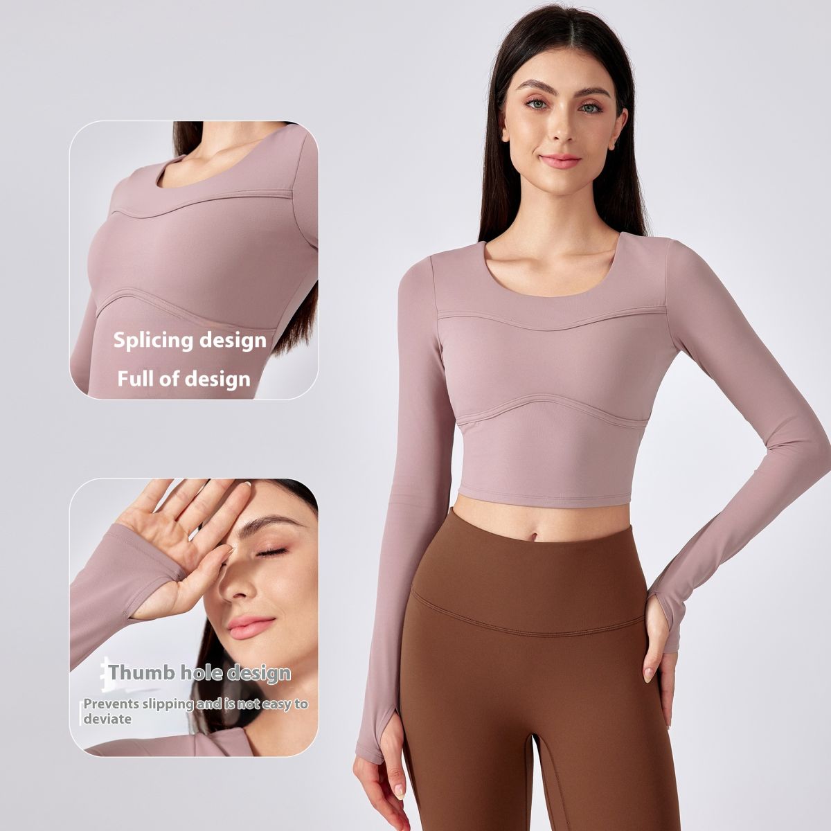 Women's Solid Color Short Yoga Clothes With Chest Pad Long Sleeves