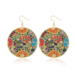 1 Pair Of European And American Style Drop Earrings, New Fashion Exaggerated Floral Design, Trendy Oversized Computer Chip Enamel Flower Earrings