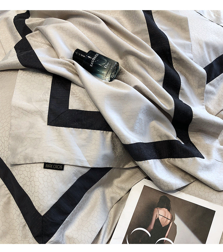 High-end Minimalist Tencel Cotton Vintage Active Printing Home Textile Bedding Four-piece Set