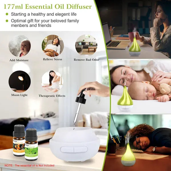Ultrasonic Cool Mist Humidifier Aroma Essential Oil Diffuser Drop-shaped For Home Office Spa Yoga Room Relax