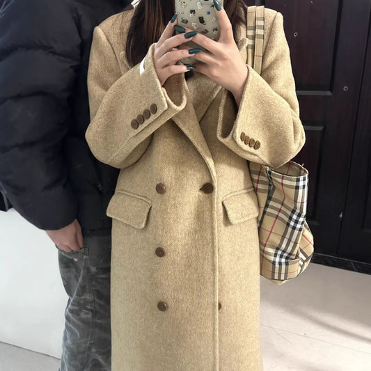 Womens Elegant Korean-Style Wool Coat