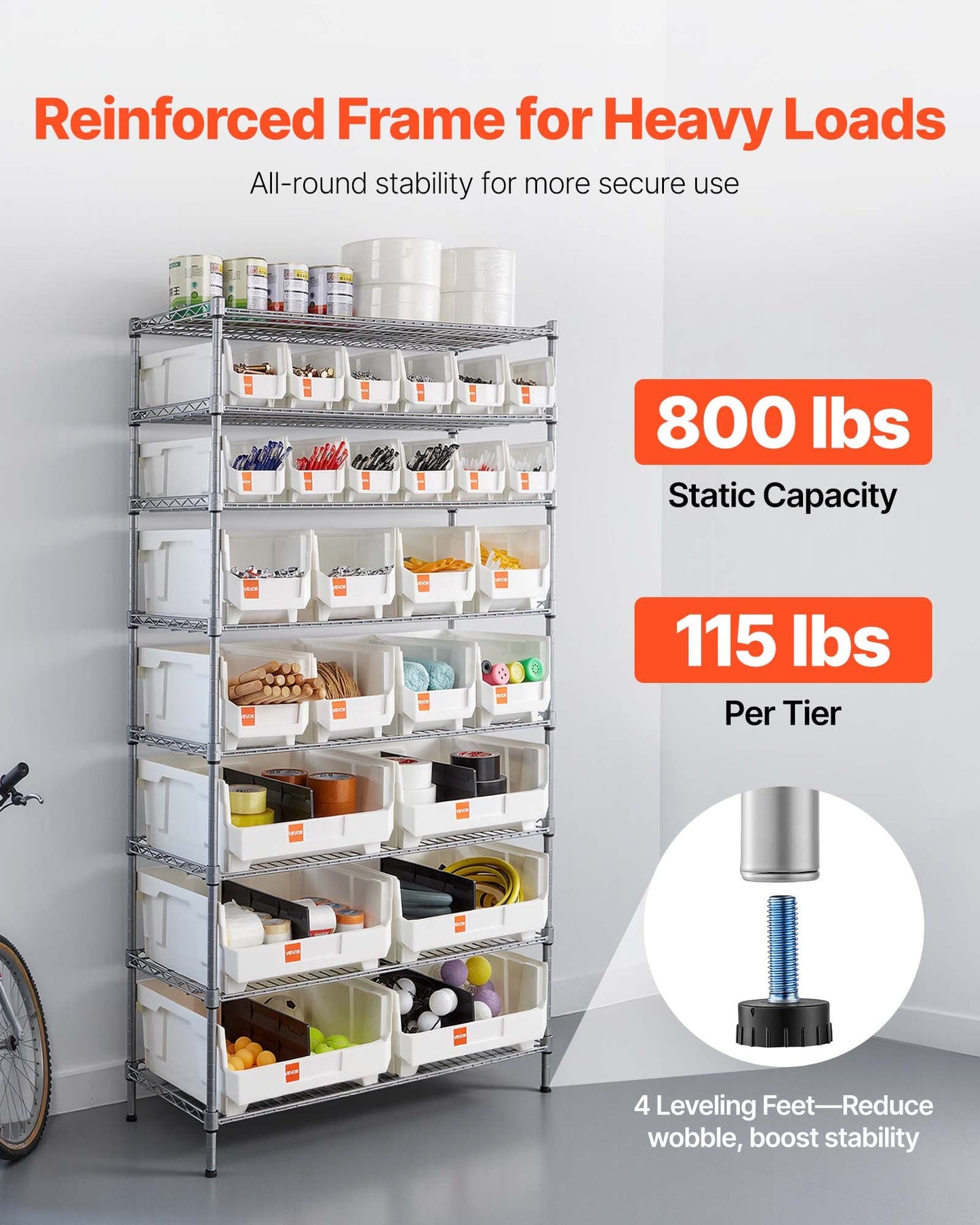 8-Tier Rolling Bin Storage Rack, 26 Organizer Bins, Bin Rack Storage Steel Wire Shelving System With Wheels, Mobile Tool Organizer For Garage, Warehouse, Office, Restaurant, Classroom, Kitchen