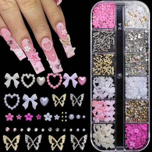 Bow Love Five Break Flower Pearl Resin Drill Nail Accessories
