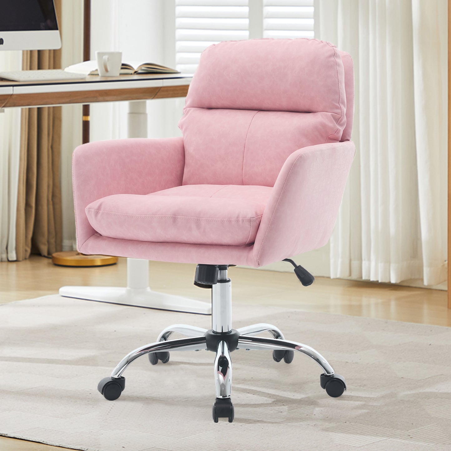 Artificial Leather, PU Leather, Black Base, Adjustable In Height, Suitable For Office, Bedroom, Dressing Table And Other Environments. An Office Chair.pink