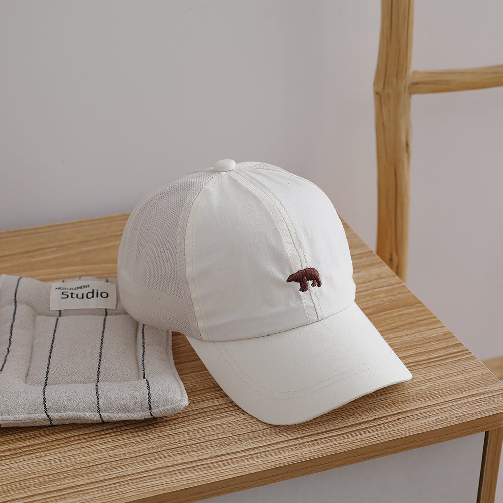 Children's Simple Style Beanie For Kids, Baby Boy Style, Small Face Pattern, Small Embroidered Bear Baseball Cap, Boy's Outdoor Sun Protection Straw Hat