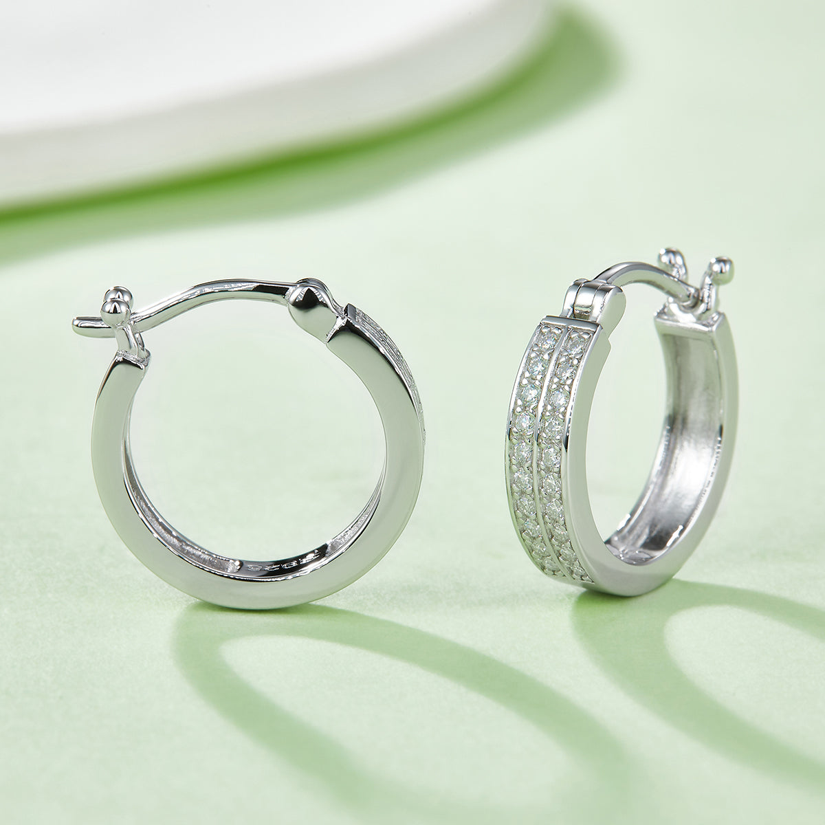 3.3g S925 Sterling Silver Double Row Moissanite Hoop Earrings 16mm  Platinum Plated Hinged Hoops With GRA Certificate, Jewelry Gift Box Set For Women