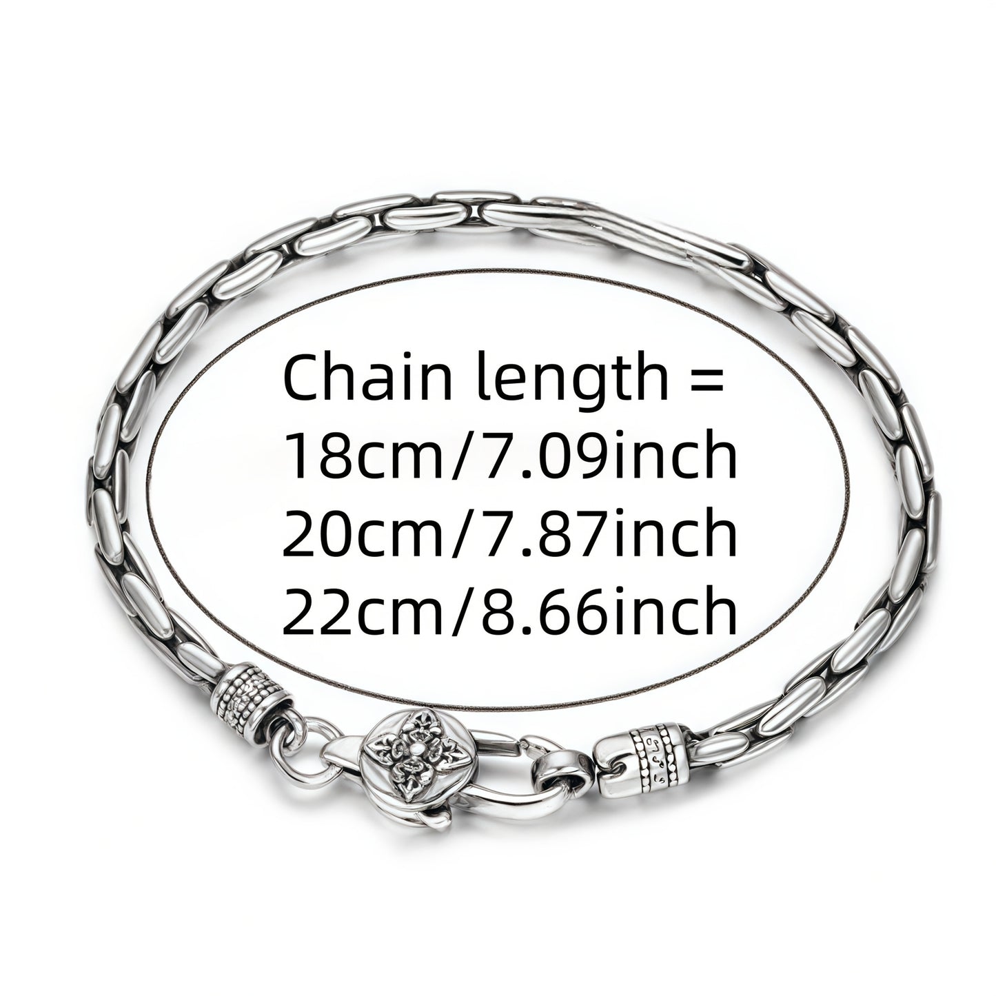 Antique Four-Petal Flower Oval Link Bracelet For Men, Copper Plated Silver Oxidized Vintage Biker Toggle Clasp Thick Chain Wrist Jewelry Gift