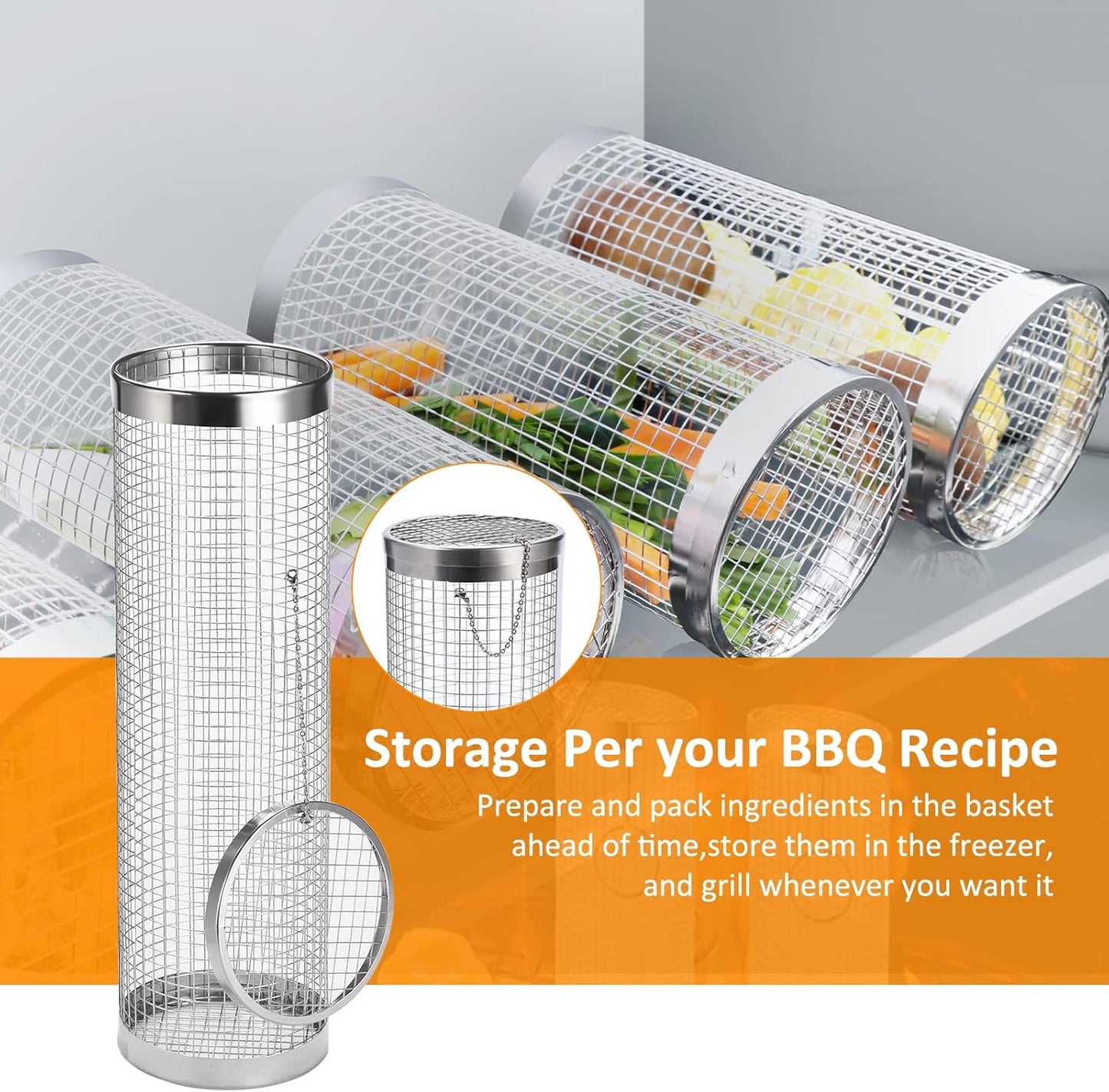 Rolling Grill Basket Grill Gifts For Men, 304 Stainless Steel, All-in-One Grilling Accessories For Vegetable Meat Food, Smoker BBQ Tools For Cooking Camping, Dad Husband Birthday Gifts
