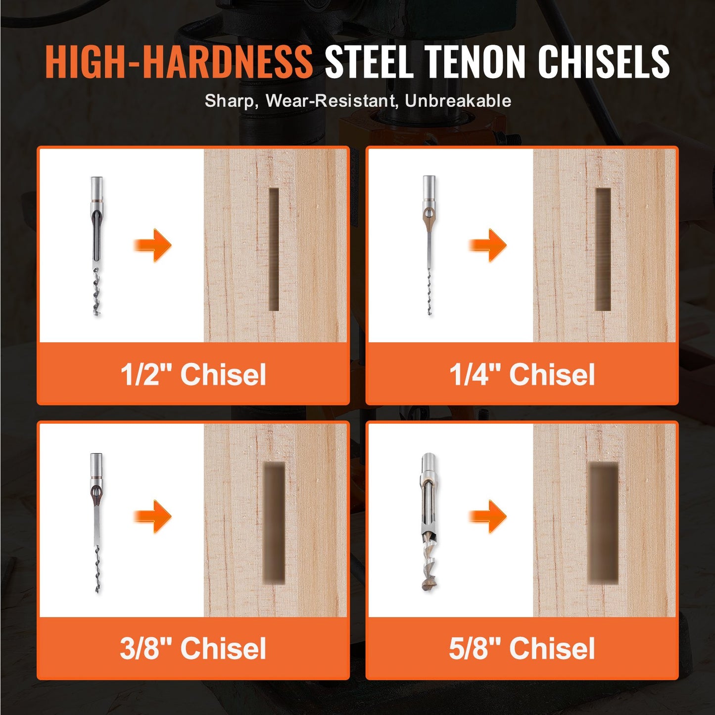 Mortising Attachment For Drill Press, 4 Model Drills Square Hole Chisel Set, Bench Drill Locator Set Mortise And Tenon Tools With 5 Bushings, For Woodworking Mortising Tenoning Drilling Machine