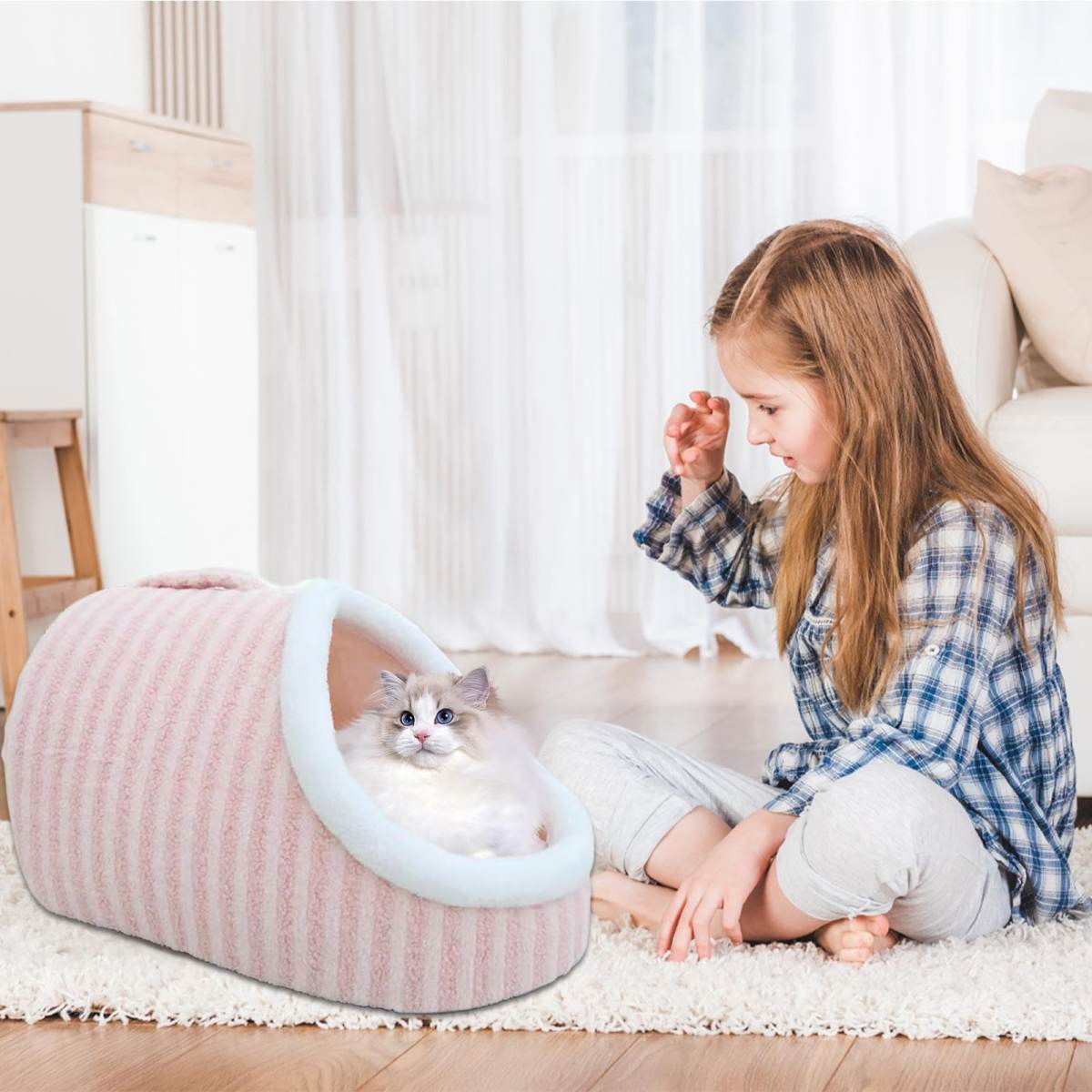 Cat Bed For Indoor Cats  Soft Calming Pet Sofa Bed  Slipper Shaped Cat, Warm Kitten House Cave, Indoor Enclosed Covered Cavern House For Cats Kittens And Small Pets