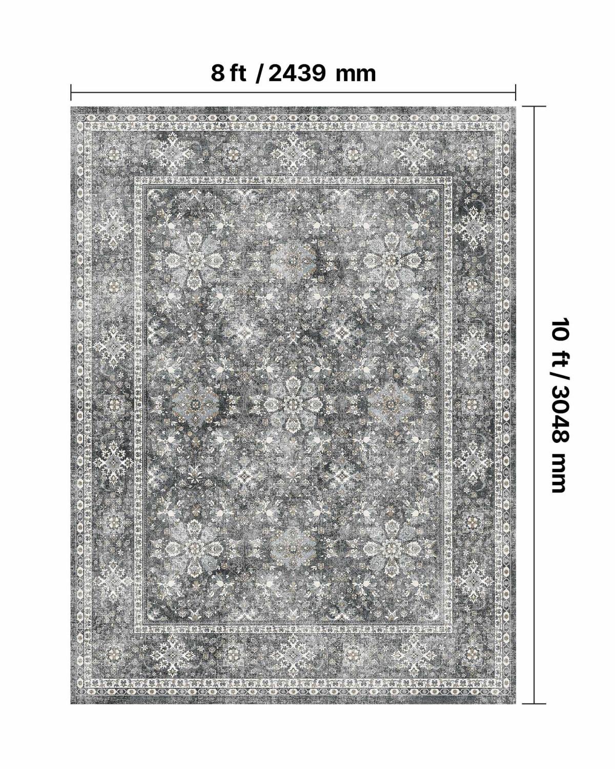 Area Rug, 8 X 10 Ft Large Washable Rug, Non-Slip And Tear-Resistant Soft Carpet, Pet & Child Friendly Vintage Area Rugs, Indoor Mat For Bedroom, Living Room, Kids Room, Entryway, Office, Gray