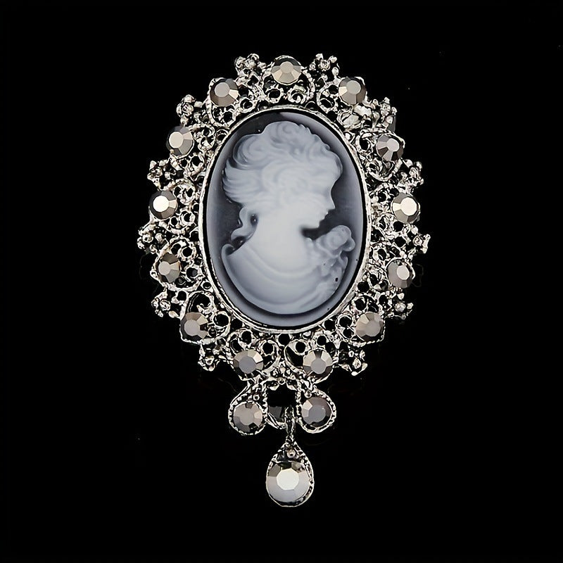 Retro Beauty Head Series Crystal Tassel Brooch