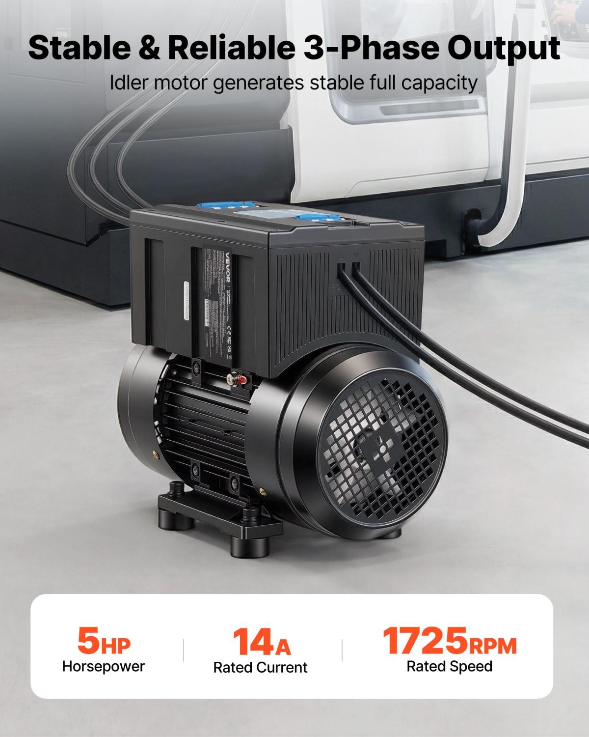 Single Phase To 3-Phase Rotary Converter, 5HP 14A 208-240V Input/Output Rotary Phase Converter - Expandable To Higher Horsepower For Heavy-Load Equipment