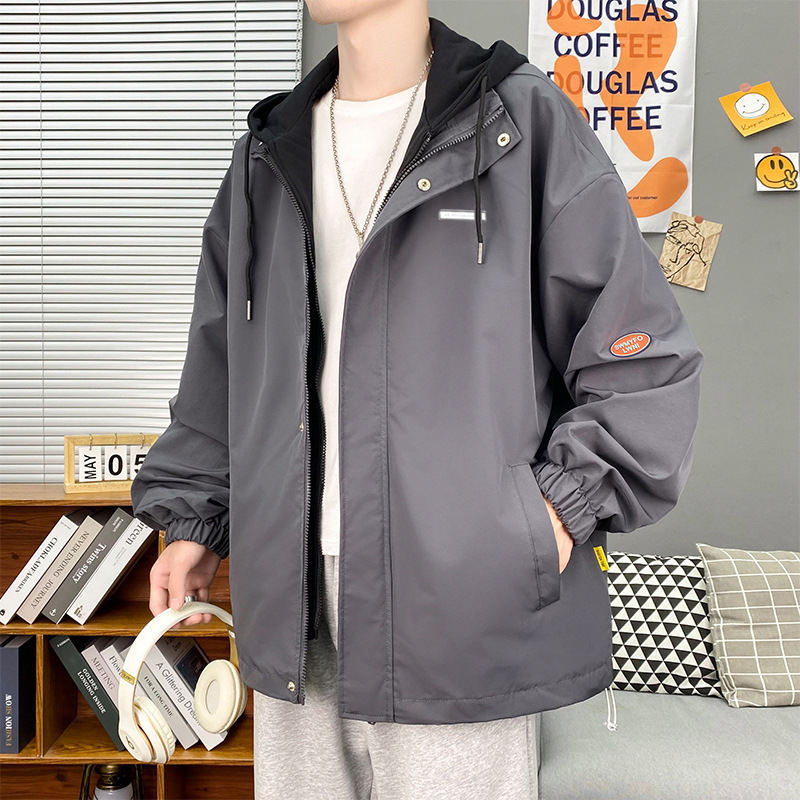 Mens Slim-Fit Hooded Jacket Korean-Style Trendy