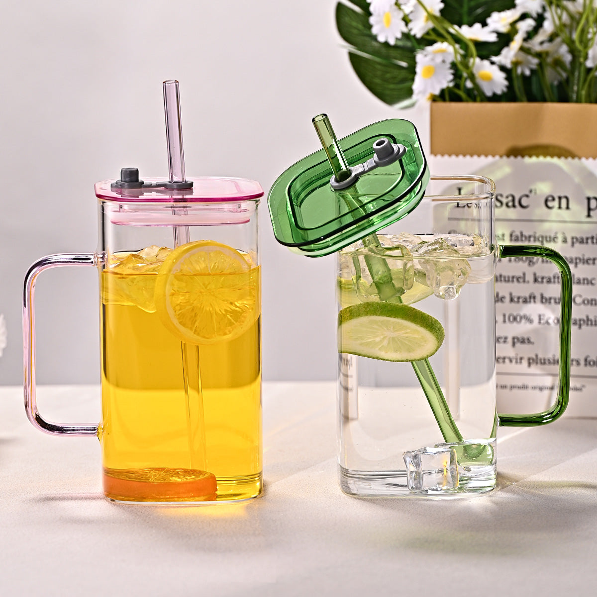 1 Pcs Blue Glass Straw Cup, 4 Colors Square Glass Cup With Straw And Lid, High Borosilicate Glass Cup, Milk Cup, Juice Cup, Cold Drink Cup, Coffee Cup, Tea Cup, Office Cup, Gift Cup