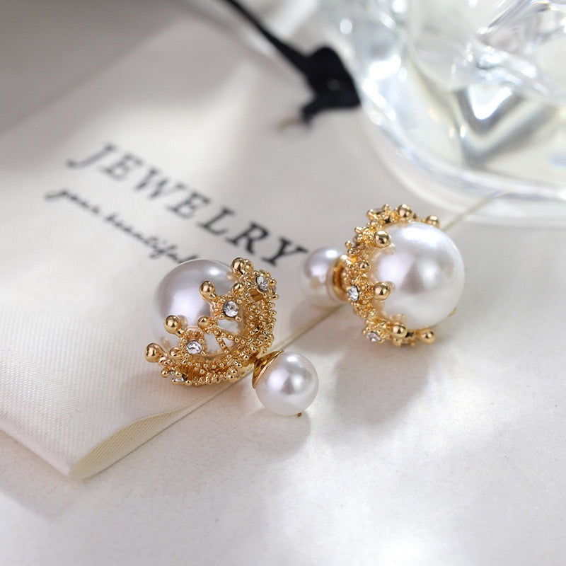 Korean Vintage Pearl Earrings For Women French Style Stud Earrings Elegant Premium Gift