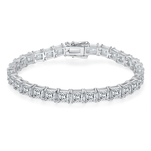 S925 Sterling Silver 4.5x4.5mm Princess Cut Moissanite Tennis Bracelet D Color VVS1 16-18-20cm Platinum Plated GRA Certified Gift Box